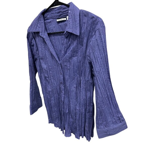 Croft & Barrow NWT Womens Purple Embroidered Button Front Crinkle Blouse Sz XL - Picture 3 of 10